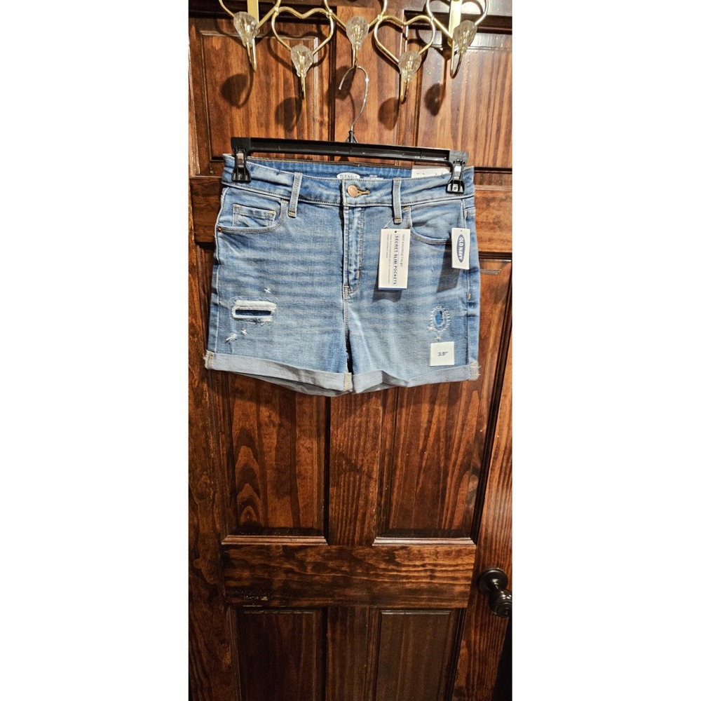 Old Navy Womens High Rise 3.5 Inseam Cuffed Denim Jean Shorts Distressed Blue 6